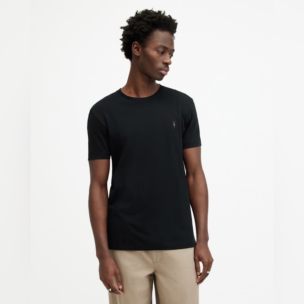 AllSaints Tonic Crew Neck Slim Ramskull T-Shirt Size Small Jet Black MD109E